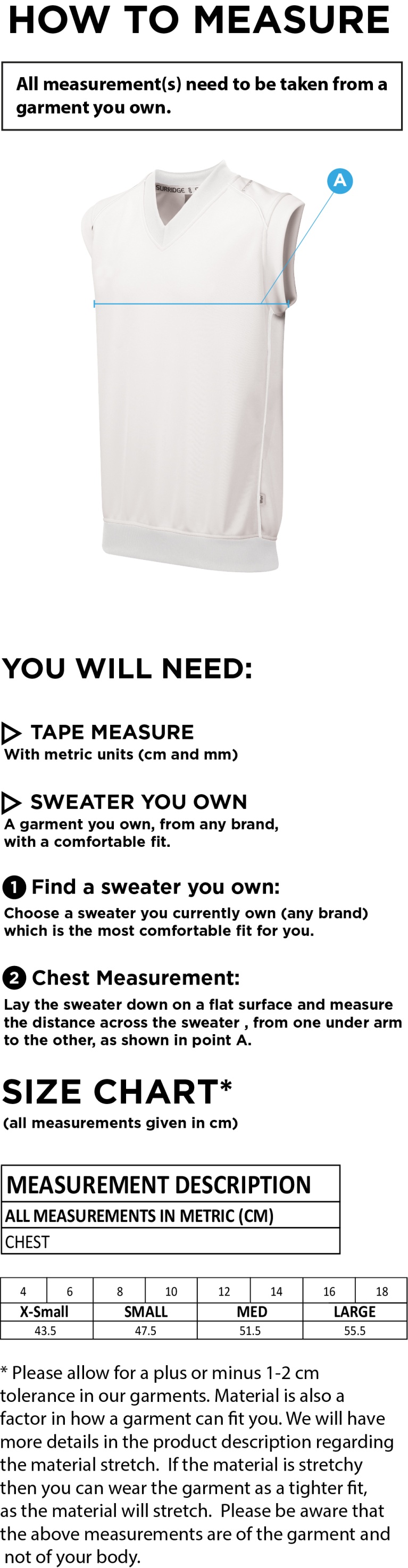 Cherry Tree Blast Sleeveless Women's Cricket Sweater - Size Guide